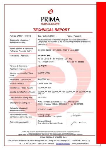 Certificazione centrale Securlan 256 300 128 64 32 SPS3A