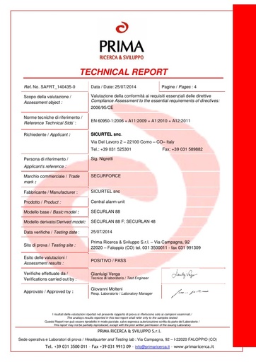 Certificazione centrale Securlan 88 88F 48