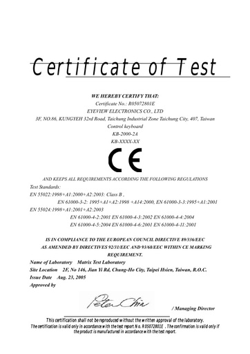 KB 2000 CE Certificate